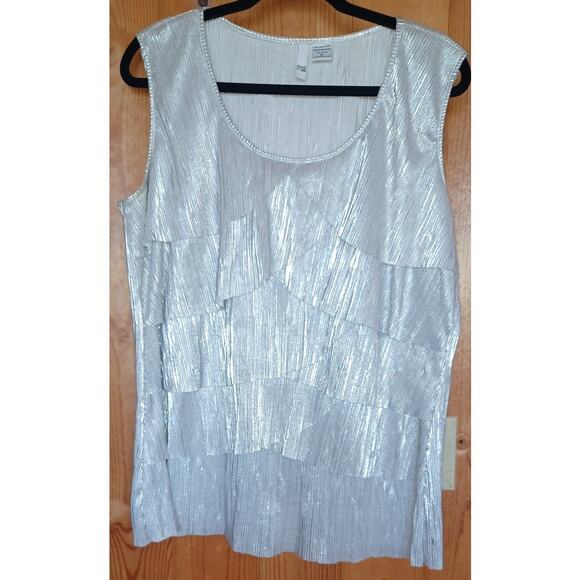 VTG Scumi Jo Silver Glittery Top Women's XL Disco Glam 70s 80s Club Fluttery - Picture 1 of 7